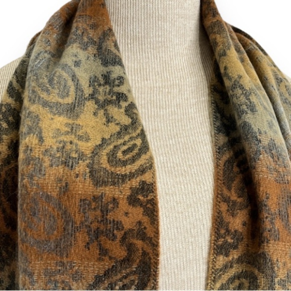 Cejon Scarf Made in Italy Neutral Shades of Brown Stripes Paisley Print 64 in